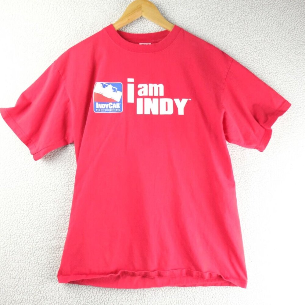 Indie Car T Shirt Womens Large Red White Vintage Racing Cars Anvil 90S